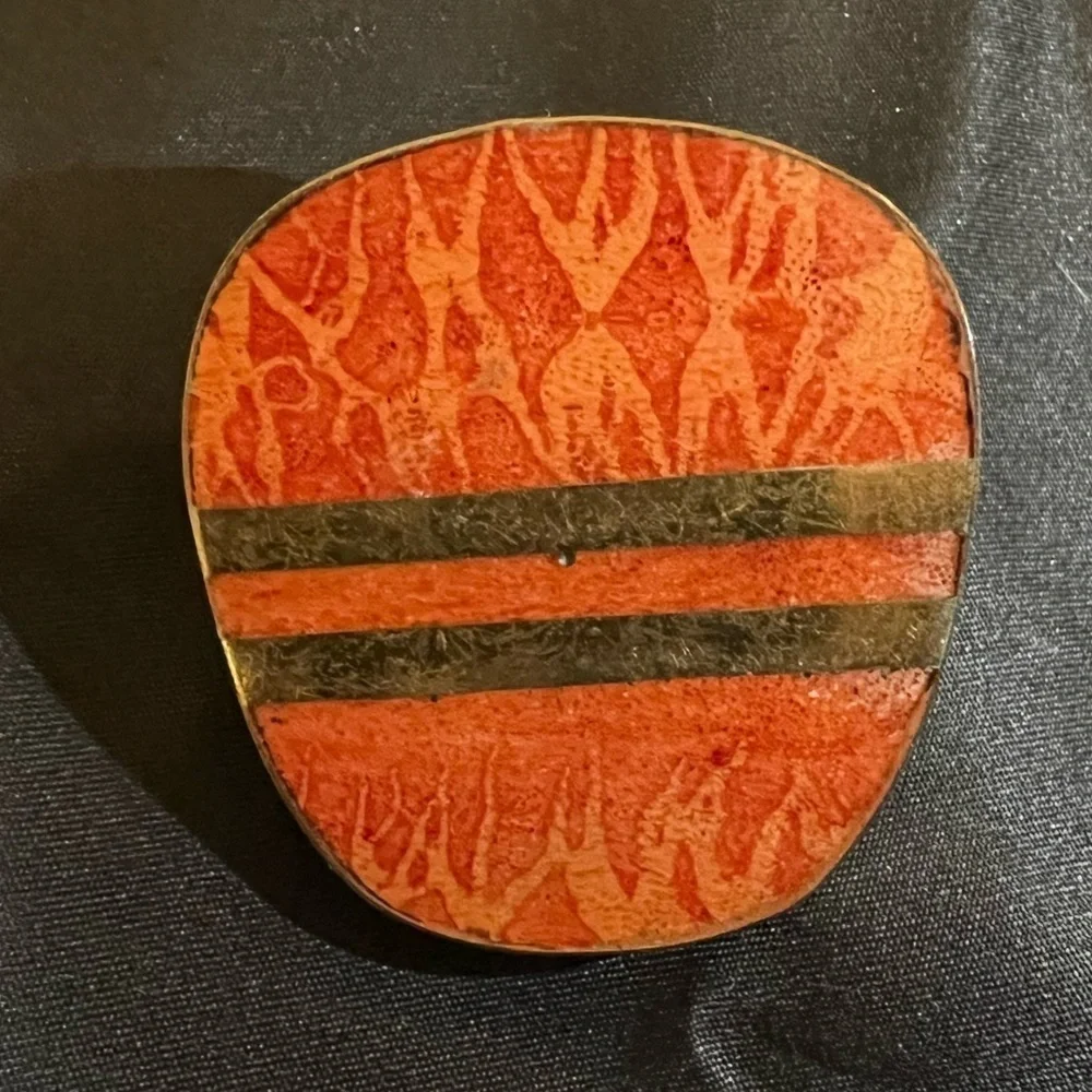 Vintage Red and brass(?)  belt buckle